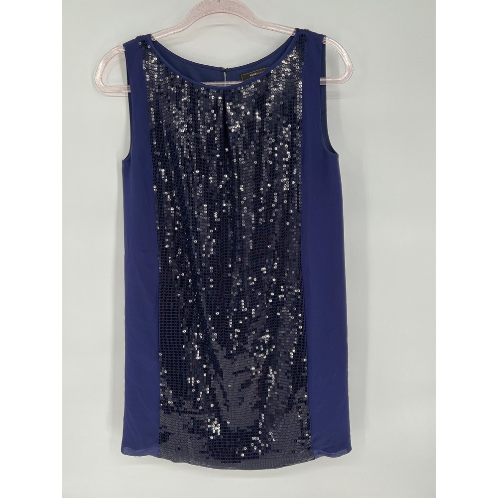 BCBGMAXAZRIA Navy Blue Sequin Sleeveless Cocktail Party Dress Sz‎ 0
